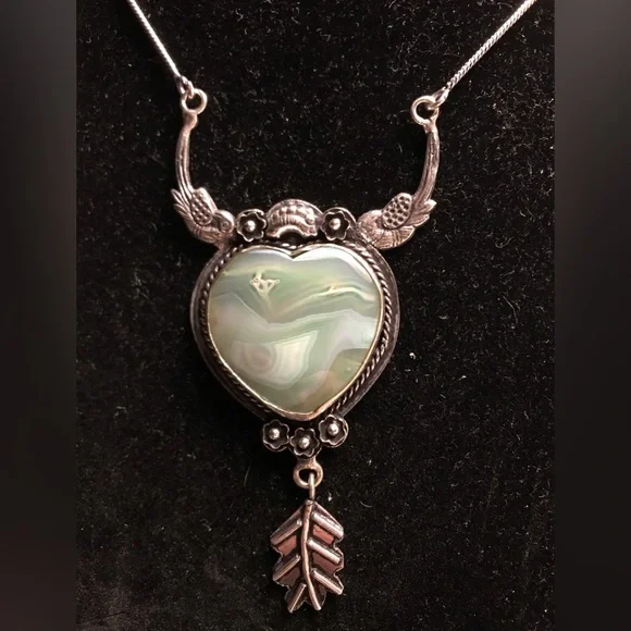 Botswana Agate Stamped 925 Sterling Silver Necklace - Picture 3 of 6